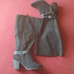 Black Faux Suede Strappy Boot (extra wide calf)